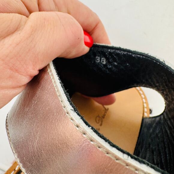 John David Silver Platform Sandals 38 Chunky Embroidered Sole Festival Shoe - Picture 11 of 12